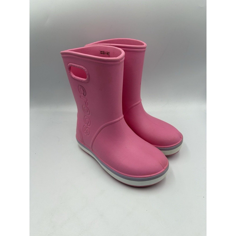 Crocs Crocband Rain Boot Pink Round Toe Kids Waterproof Boots Girls Size J 2 - Picture 1 of 13